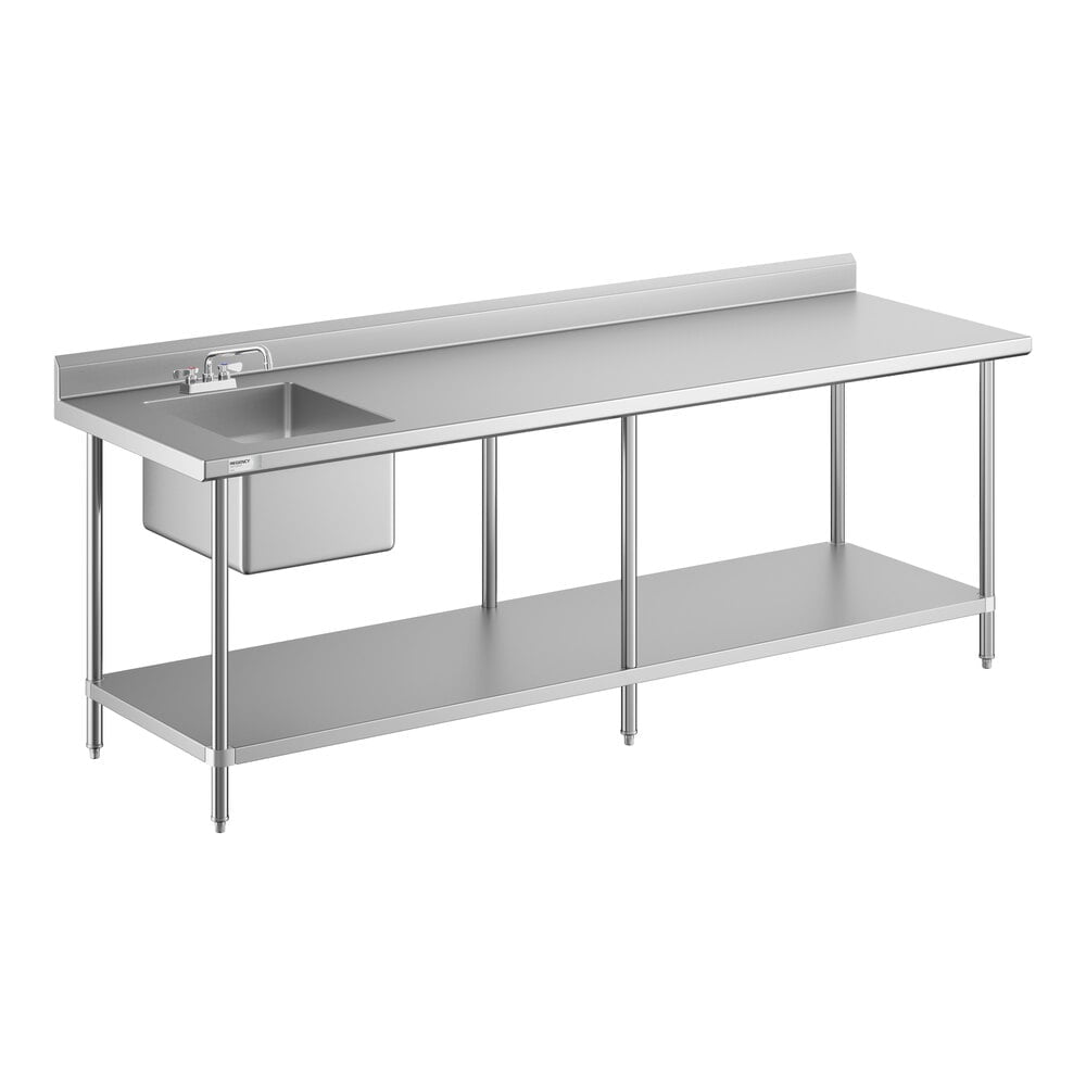 REGENCY Work Table W/ Left Sink 96"x30" Stainless Steel 600ST3096L