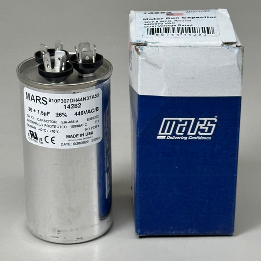 MARS Motor Run Capacitor Round 430/7.5 MFD 440/370 VAC Dual Voltage Rated 14282