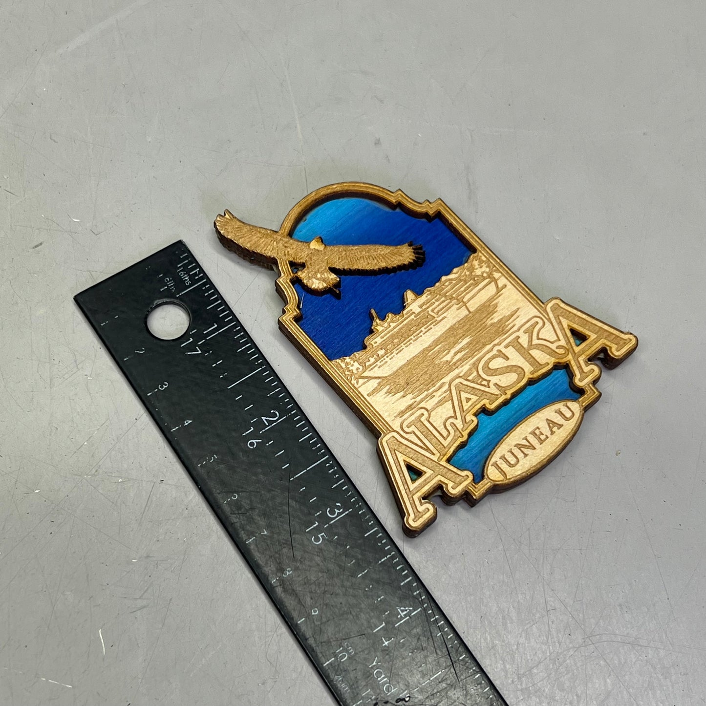 (2 PACK) Boat in the Sea Laser Cut Wood Magnet Souvenir JUNEAU, AK Made In USA