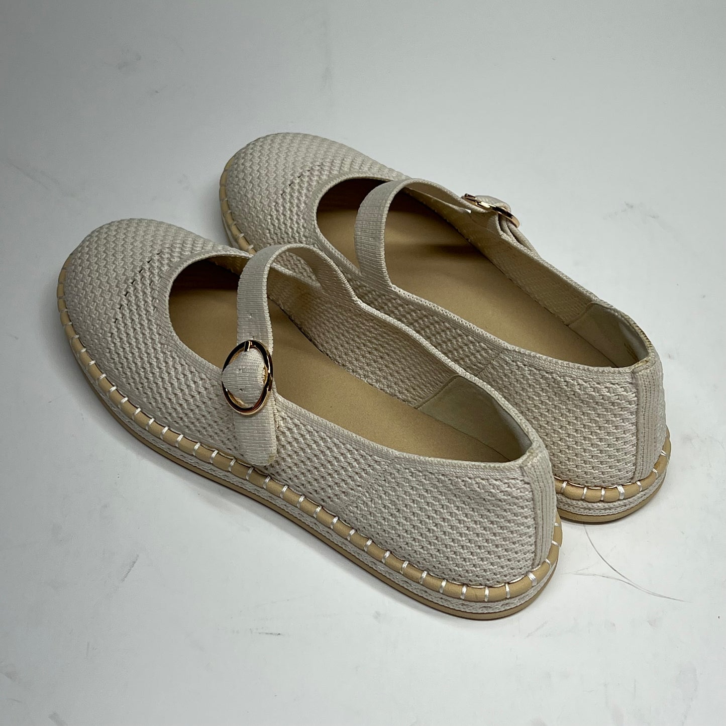 EASY SPIRIT Francene Knit Mary Jane Espadrille Flats Womens Sz 8.5M Ivory (As-Is)
