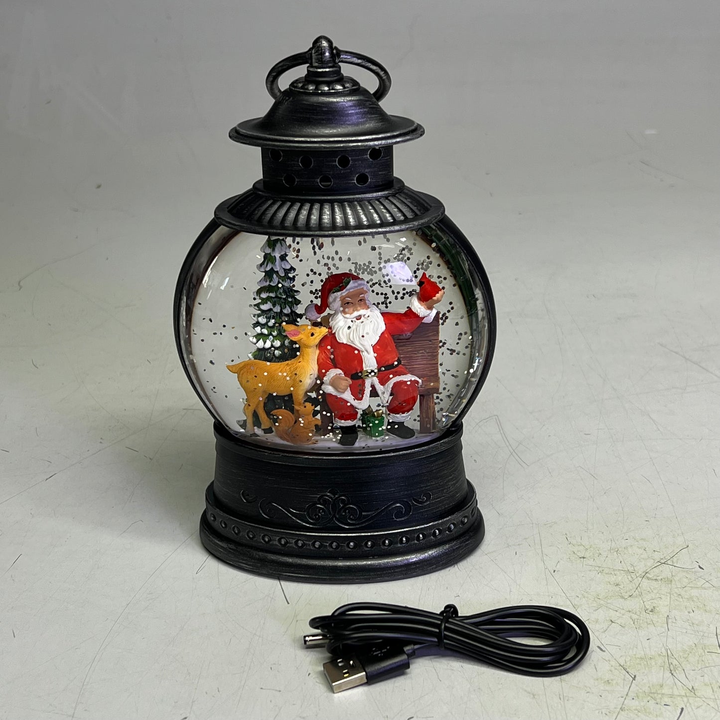 RAZZ IMPORTS  Santa Bench Lightened Water Lantern 8" 4540504