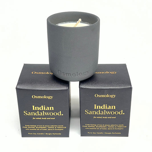 OSMOLOGY (2 PACK) Indian Sandalwood Candle 15 hr Burn 2.5 oz Grey OSM0168