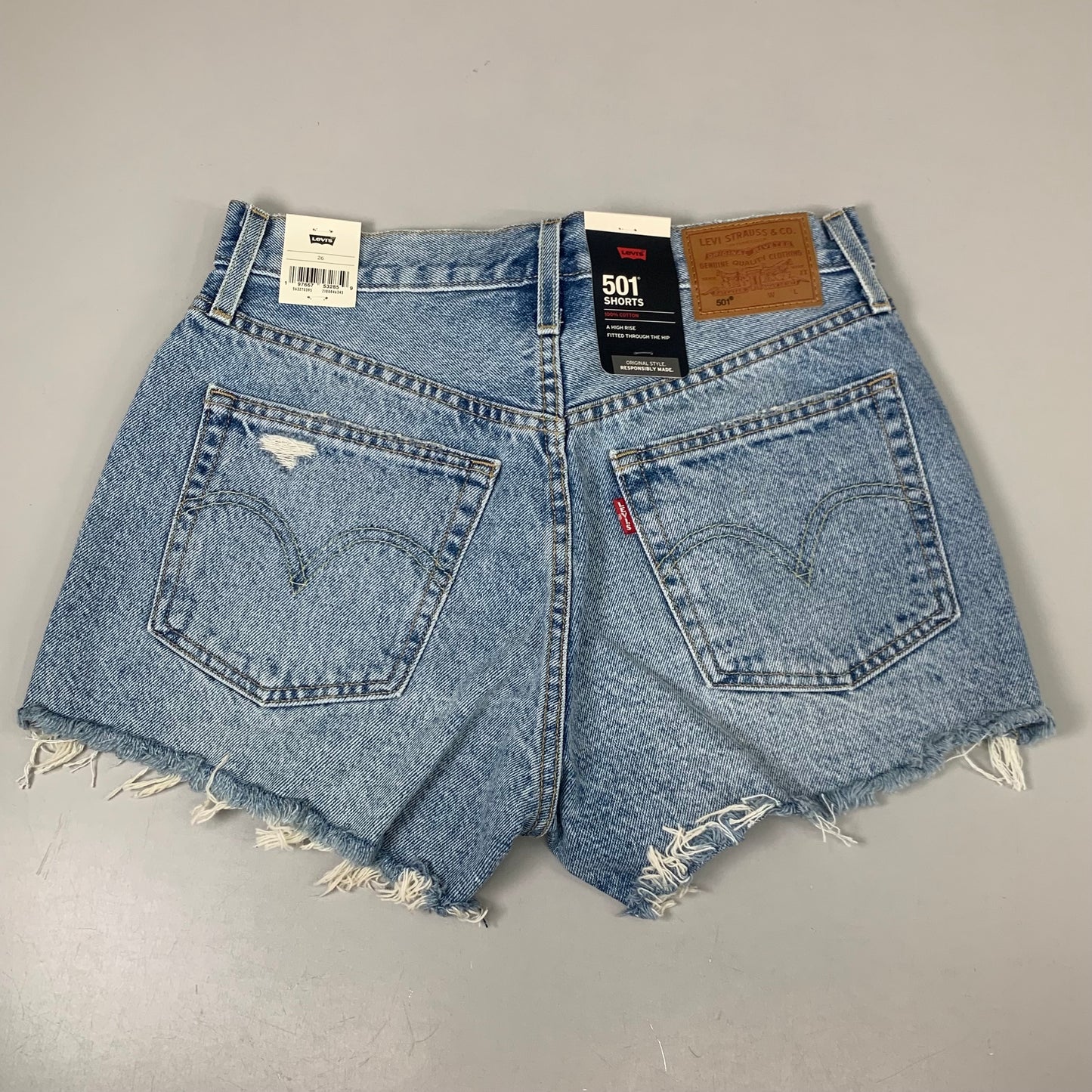 LEVIS 501 Original Fit High Rise Shorts Medium Wash Women's Sz 26 Mega Vibe Blue