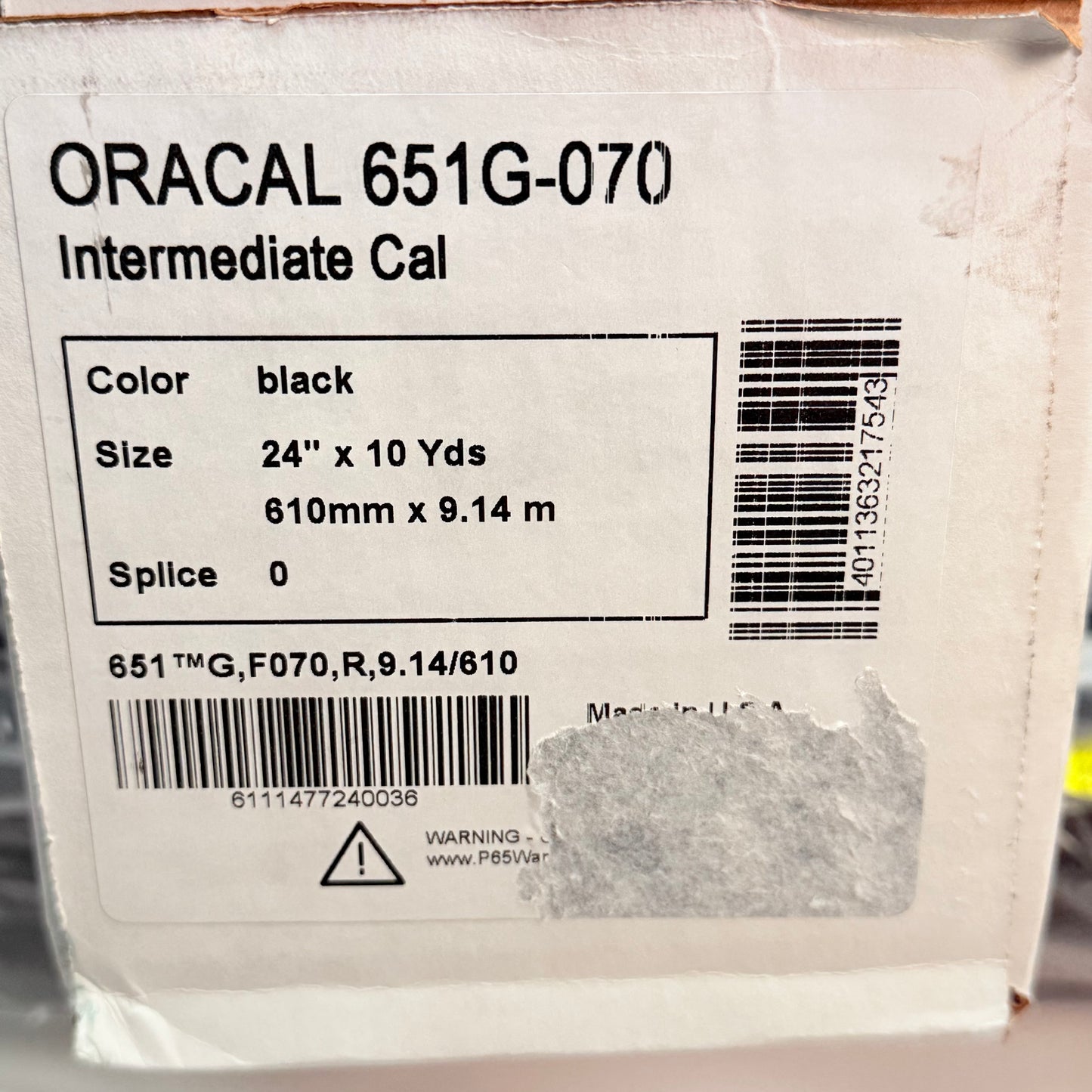 ORAFOL 651 Permanent Vinyl Intermediate Cal 24"X 10 Yds Black 651(TM)G-F070