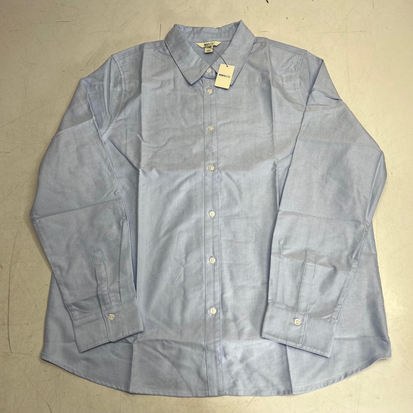 RW & CO Long Sleeve Oxford Button Up Shirt  Women's Sz L Brunnera Blue 492971