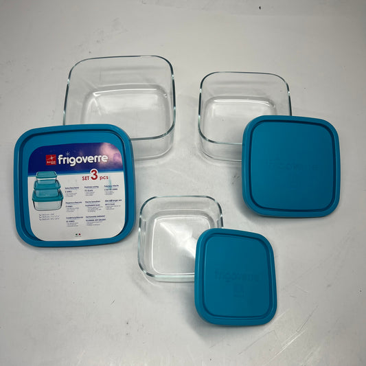 BORMIOLI ROCCO Frigoverre Square Food Storage Glass Containers 3 Pc Turquoise