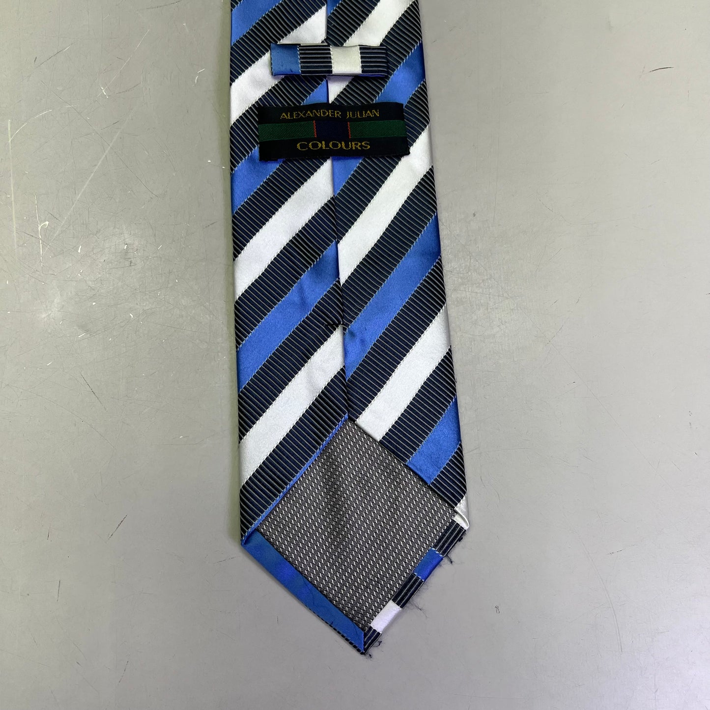 ALEXANDER JULIAN COLOURS Slanted Design Tie 60" White/Light Blue (Pre-Owned)