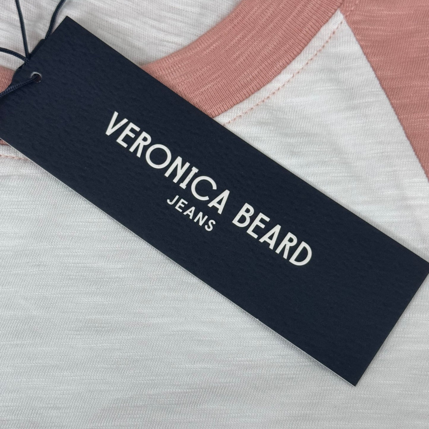 VERONICA BEARD Jeans Women's Mason Baseball Tee Sz-S Rosebloom/White