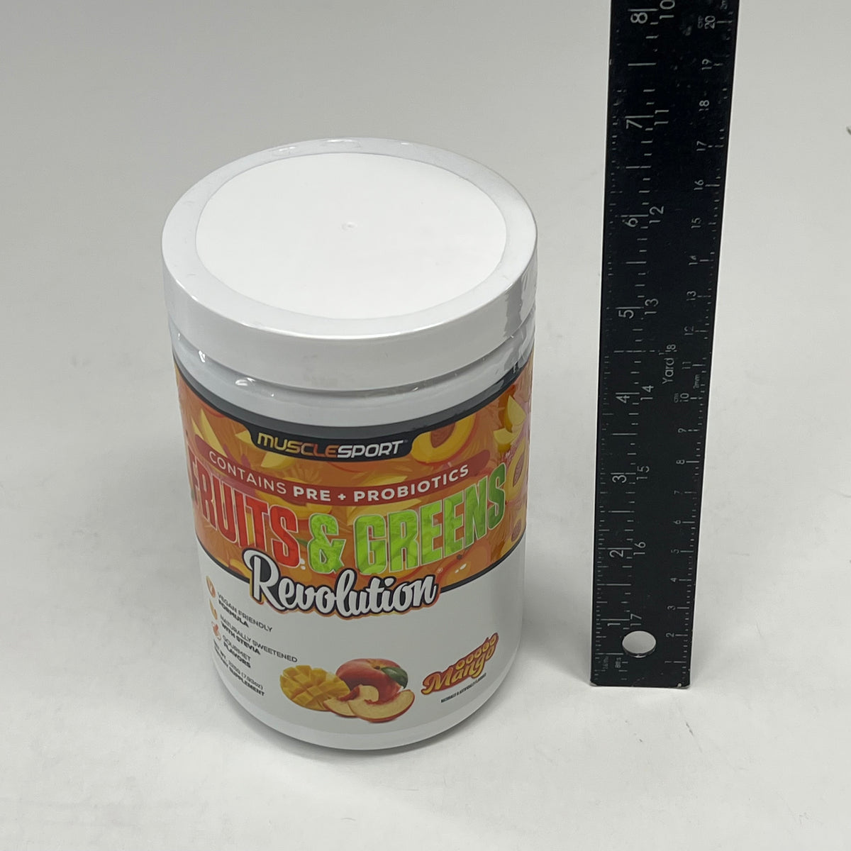 MUSCLESPORT Fruits & Greens W/ Pre & Probiotics Revolution Peach Mango BB 01/29