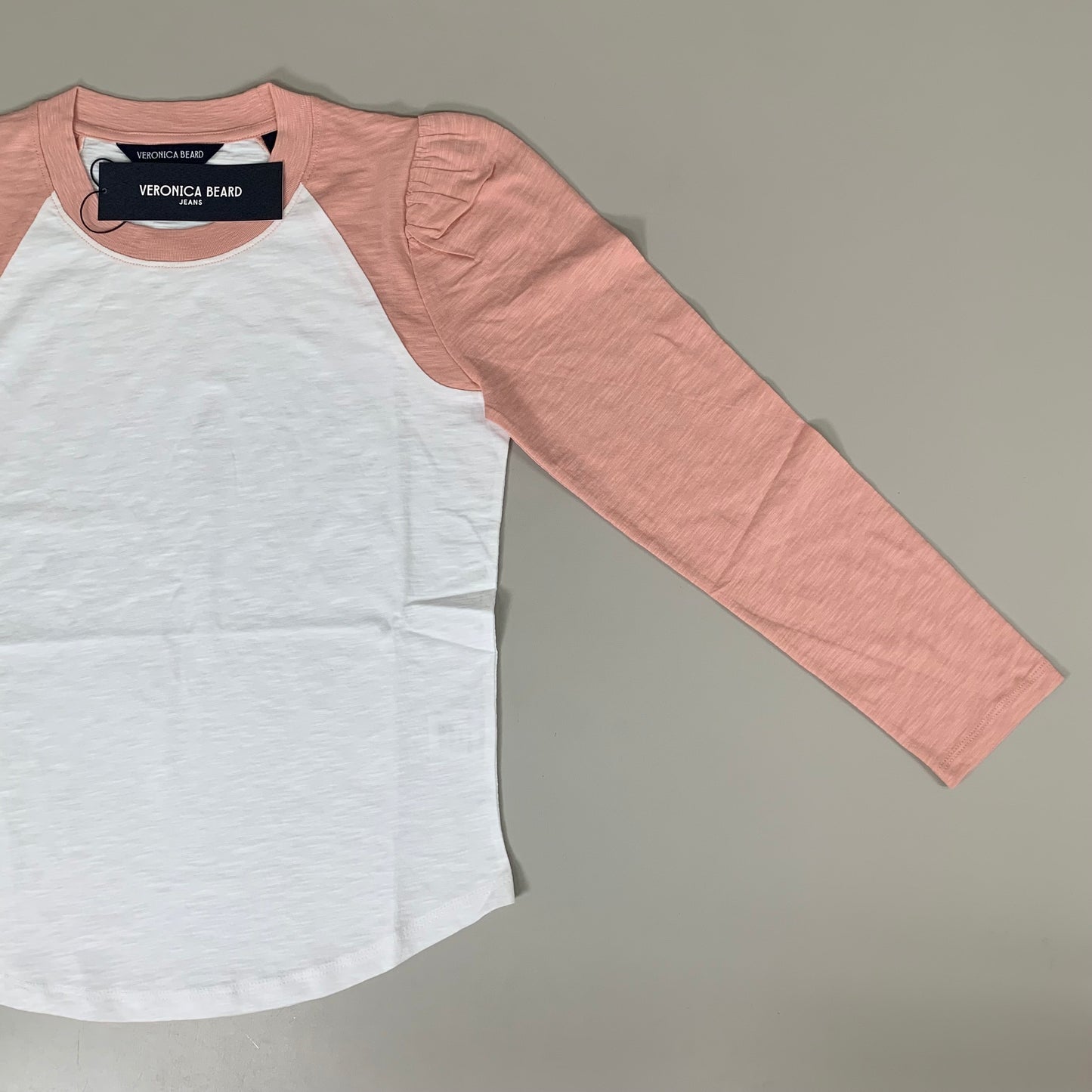 VERONICA BEARD Jeans Women's Mason Baseball Tee Sz-L Rosebloom/White