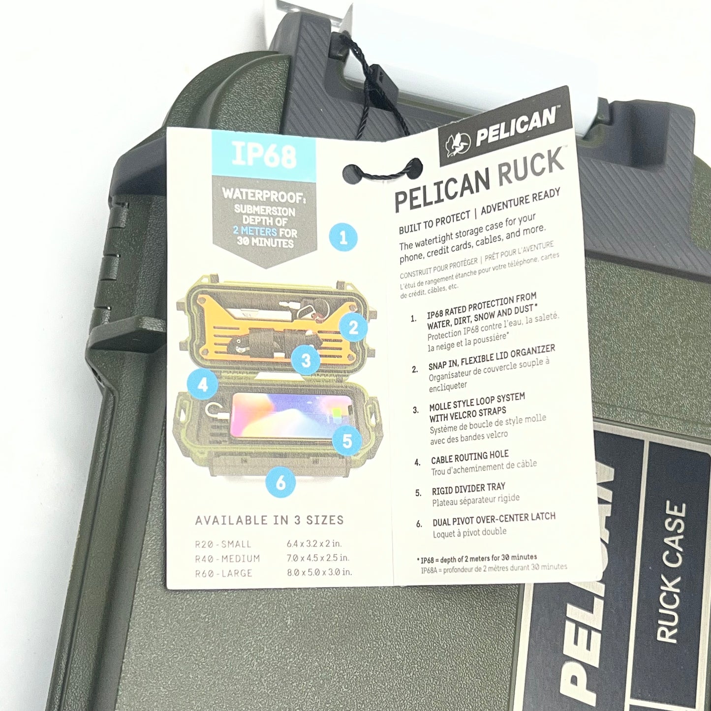 PELICAN  Ruck R60 Case Crushproof 11.14x6.86x3.88" OD Green RKR600-0000-OD
