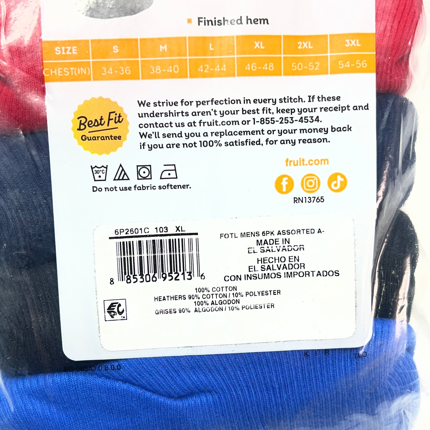 ZA@ FRUIT OF THE LOOM (6 PACK) Tank Top Undershirt Soft Ribbed A-shirts Men's Sz XL Assorted Colors 6P2601C