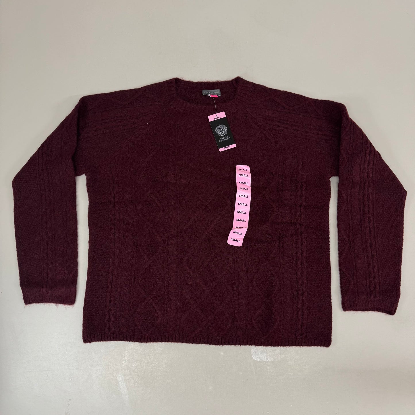 VINCE CAMUTO Cable Knit Sweater Women's Sz-S Wine SC2895