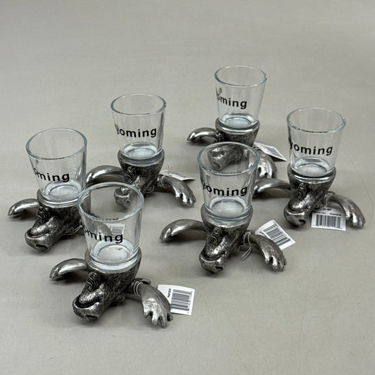SHOSHONE (6 Pack) Moose Shot Glasses Wyoming Inscription Grey WK-SHT001