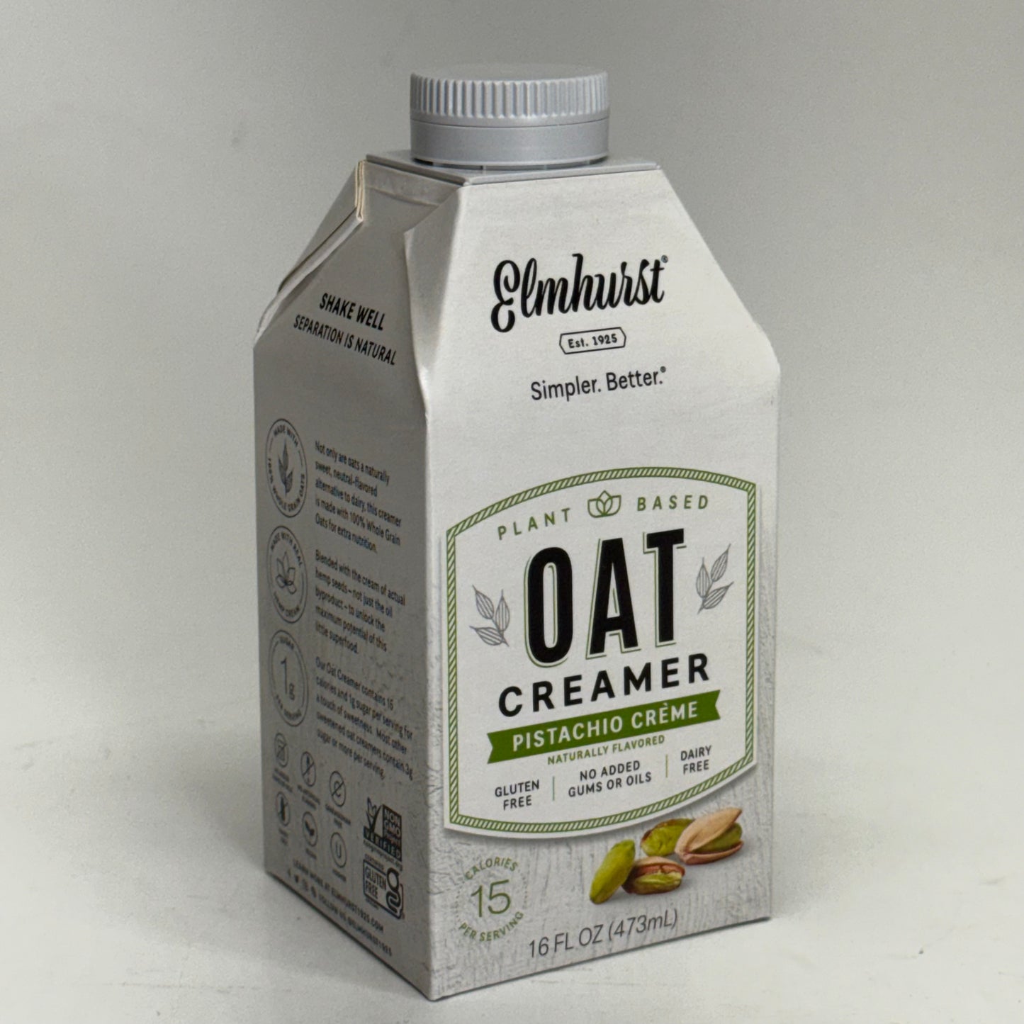 ELMHURST (6 PACK) Elmhurst Pistachio Creme Oat Creamer 16 fl oz. BB 01/27