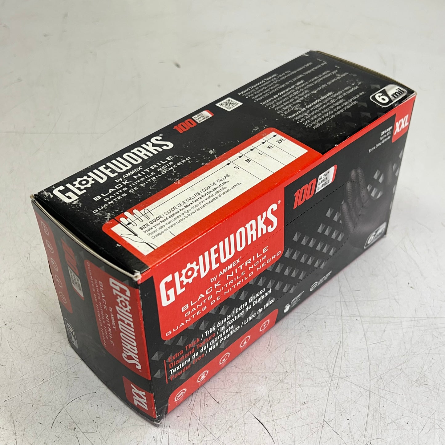 AMMEX (3 PACK, 100 EACH) Gloveworks Nitrile Gloves Powder-free Sz XXL 6MIL Black
