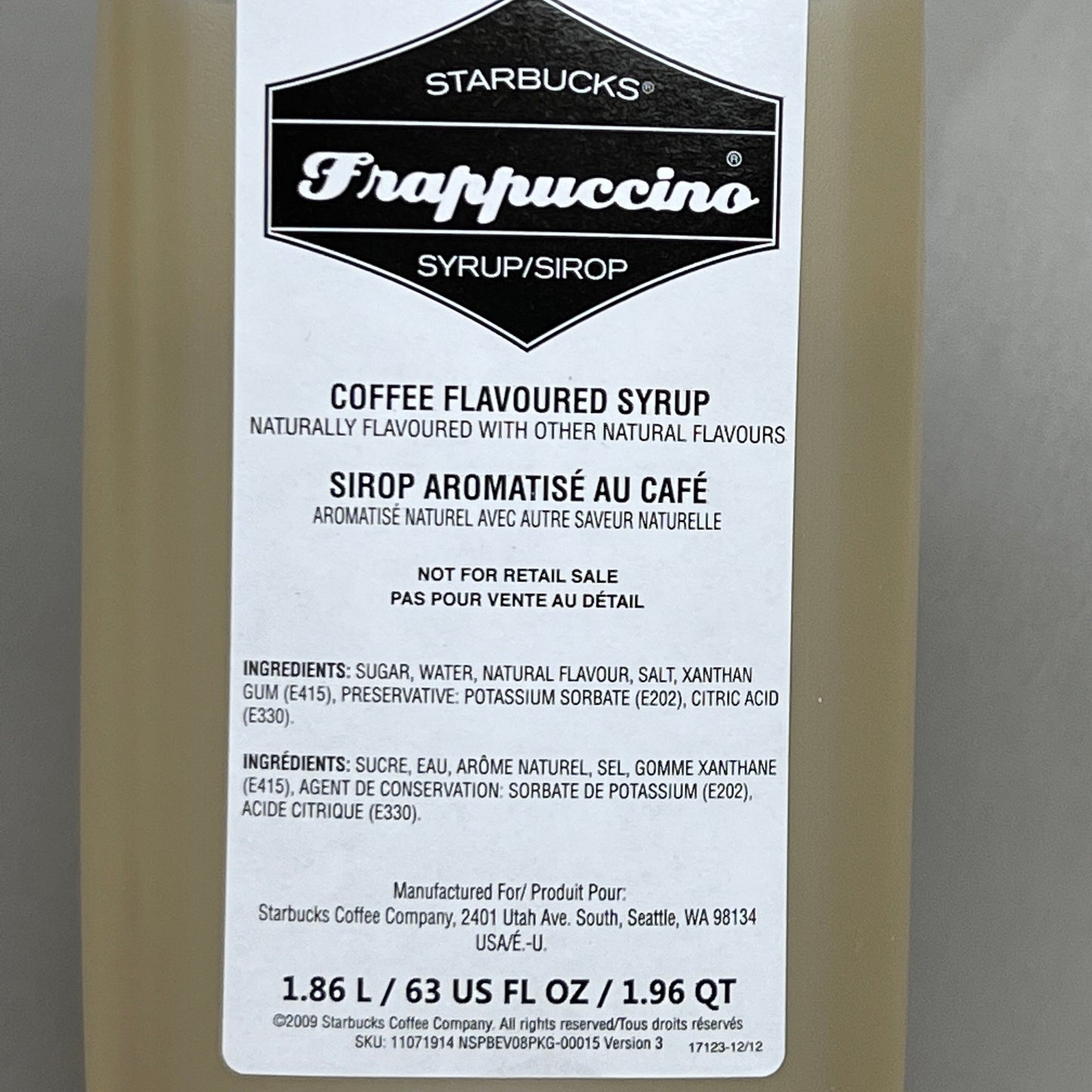 ZA@ STARBUCKS (4 PACK) Frappuccino Coffee Flavored Syrup 1.86 L/bottle BB 10/24 As-is Damaged Box