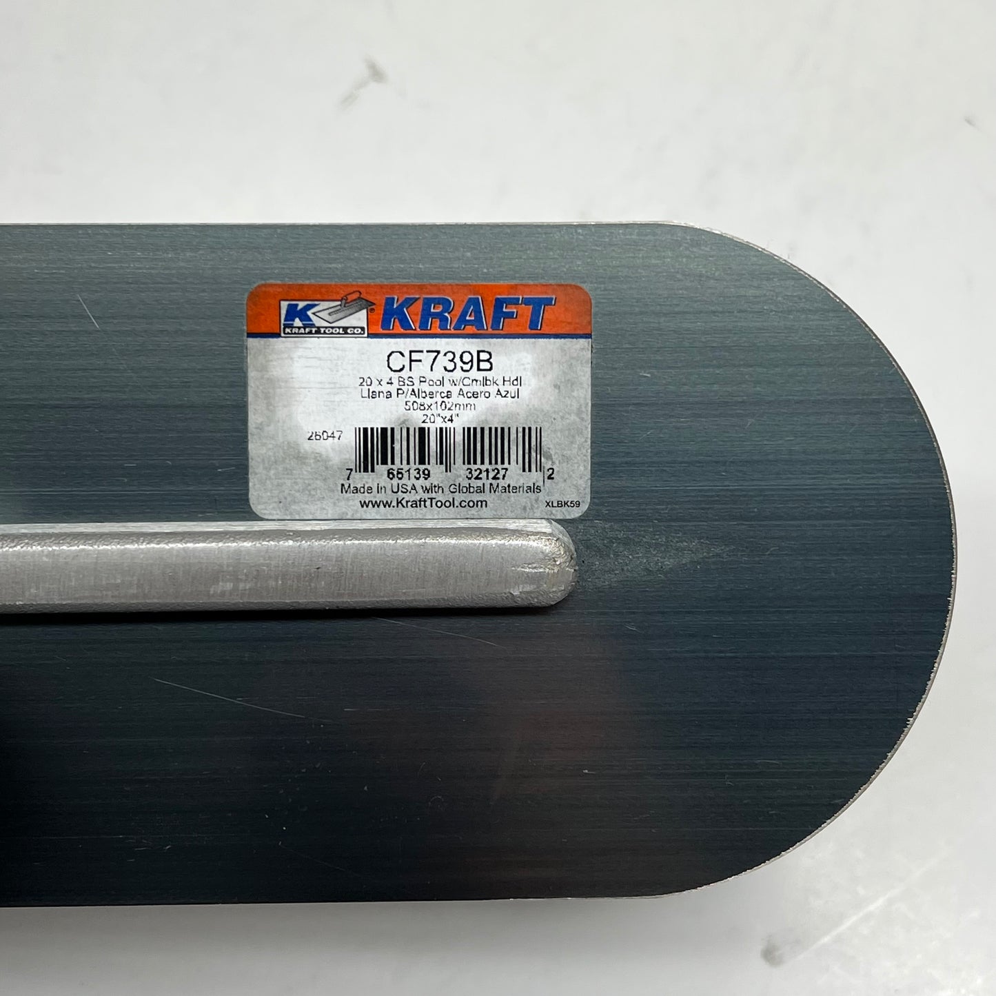 KRAFT TOOLS Professional Grade Pool Trowel 20L"x4" L Blue Steel CF739B