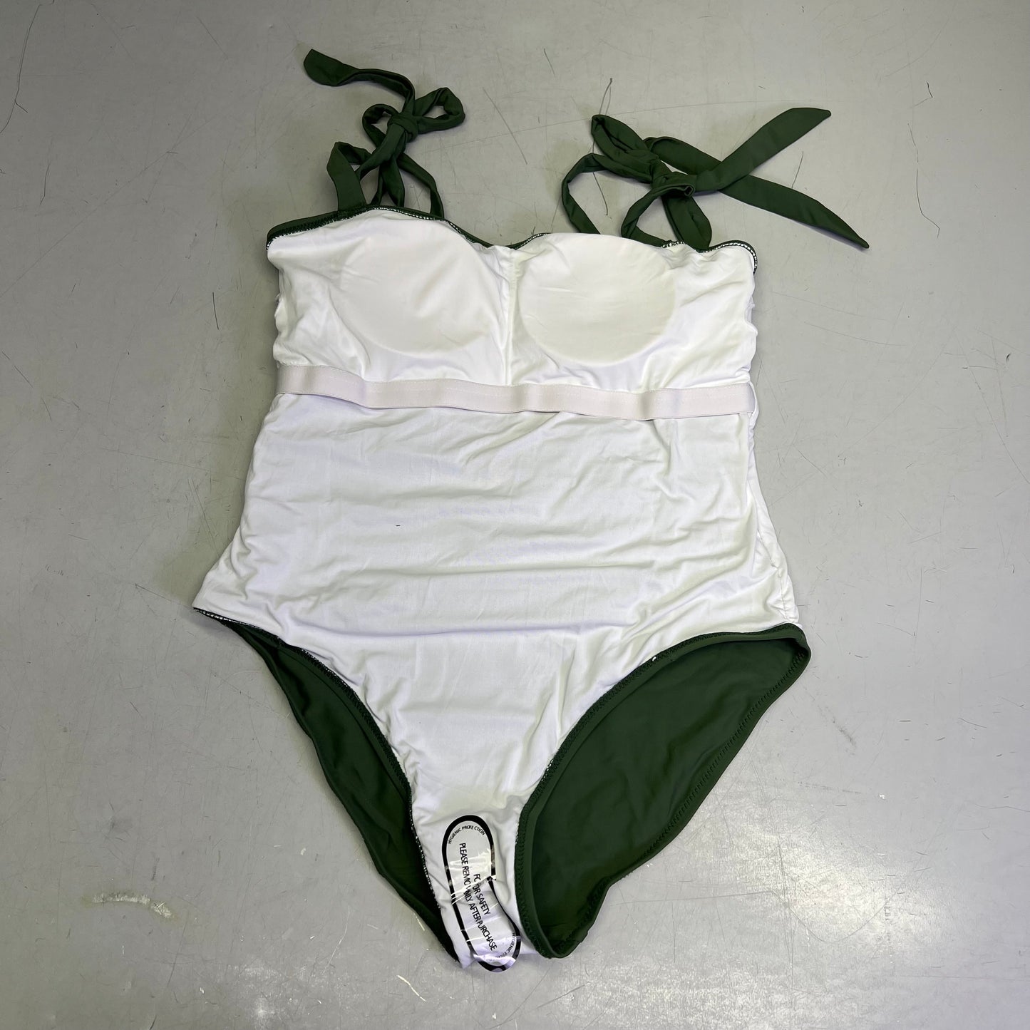 CHARMO Tie Strap One Piece Scrunched Torso Swimsuit Women's Sz M Olive Green