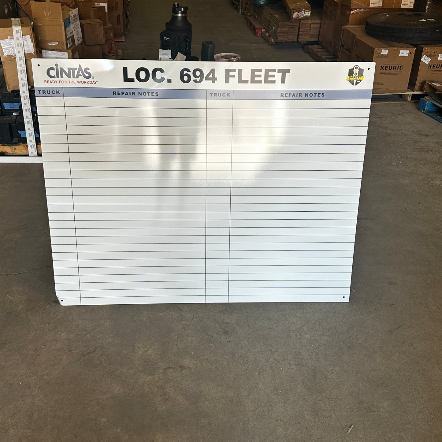 Cintas Fleet Management Whiteboard - LOC. 694 Truck Repair Notes Board Used