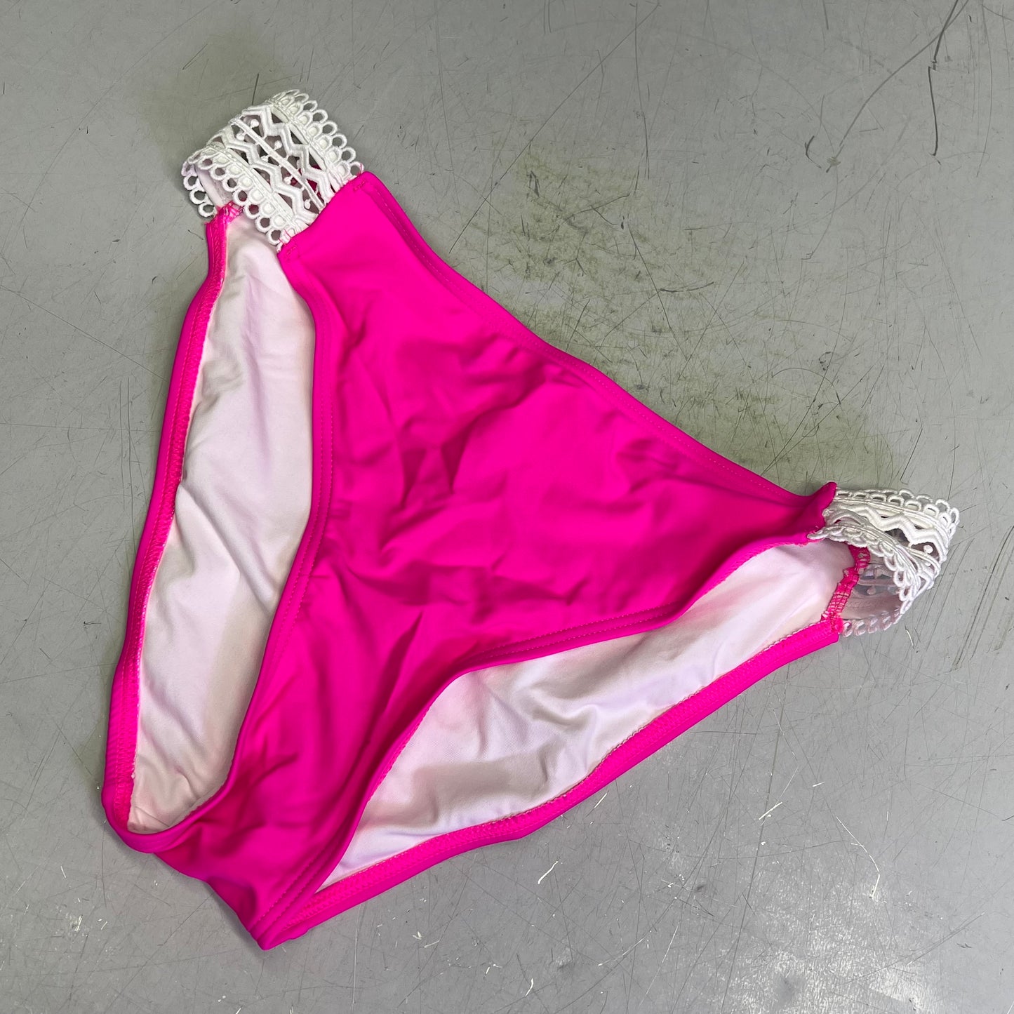 CHARMO Crochet Triangle High Waisted Bottom Bikini Set Women's Sz M Hot Pink