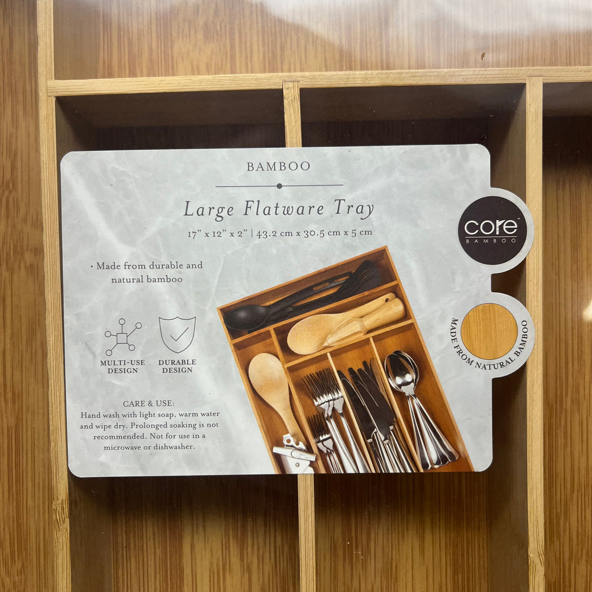 CORE BAMBOO Large Expandable Flatware Tray Organic Bamboo 17"x12" FWTL357