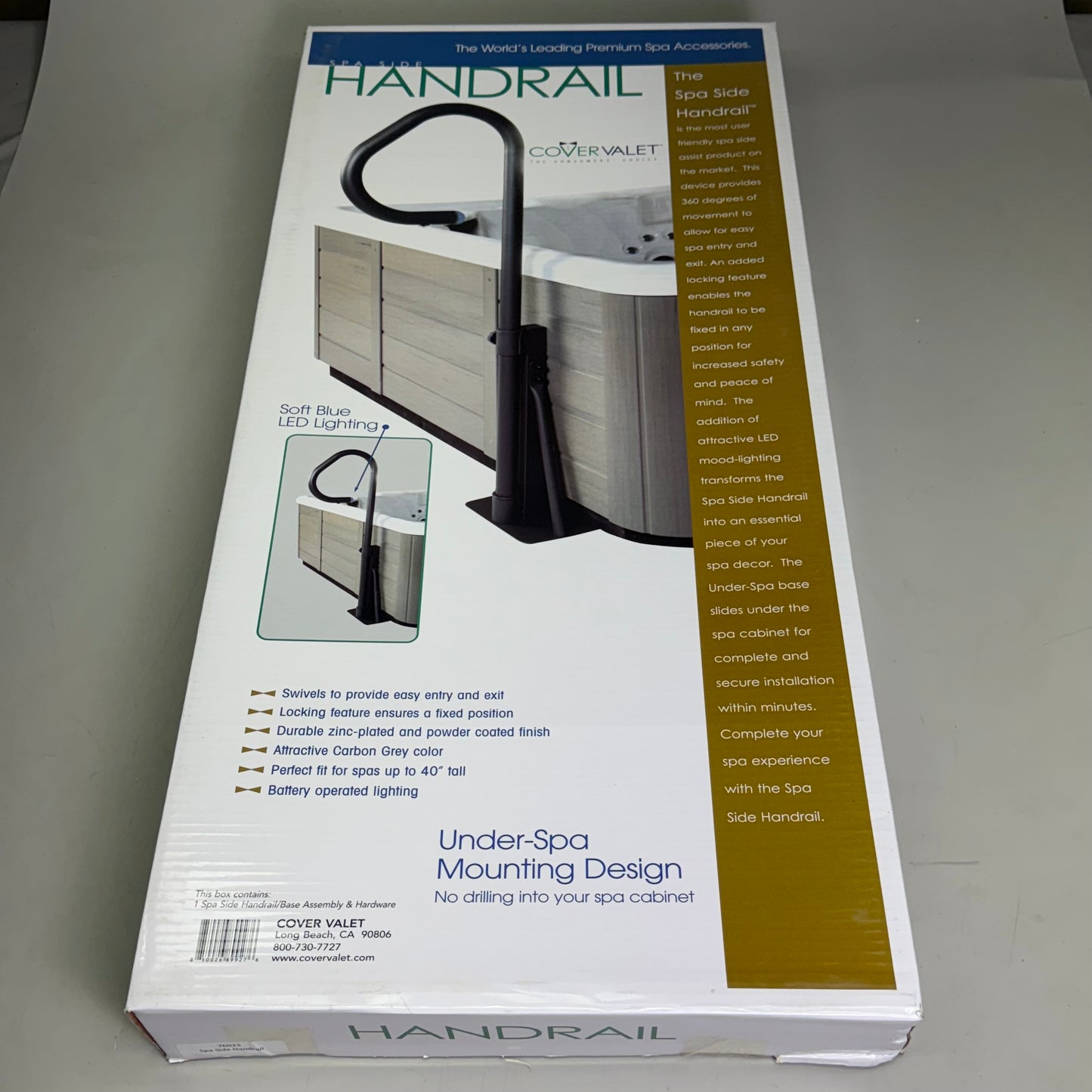 COVER VALET Spa Side Handrail: Swivel with Grey Led Mood Light Sz 12”Lx10”W