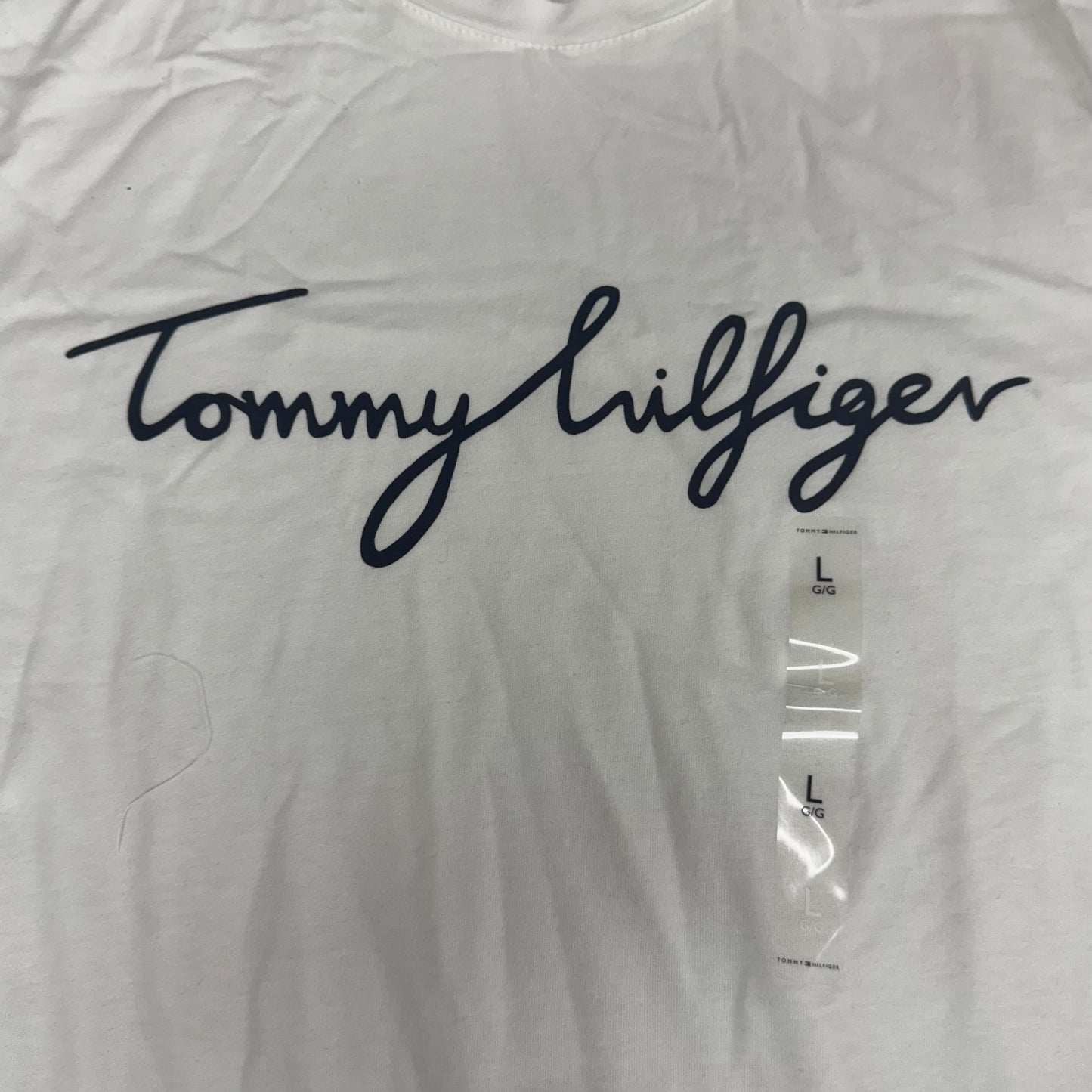 TOMMY HILFIGER Adaptive Short Sleeve Magnet Button T-Shirt White Women's SZ L Signature (New Other)