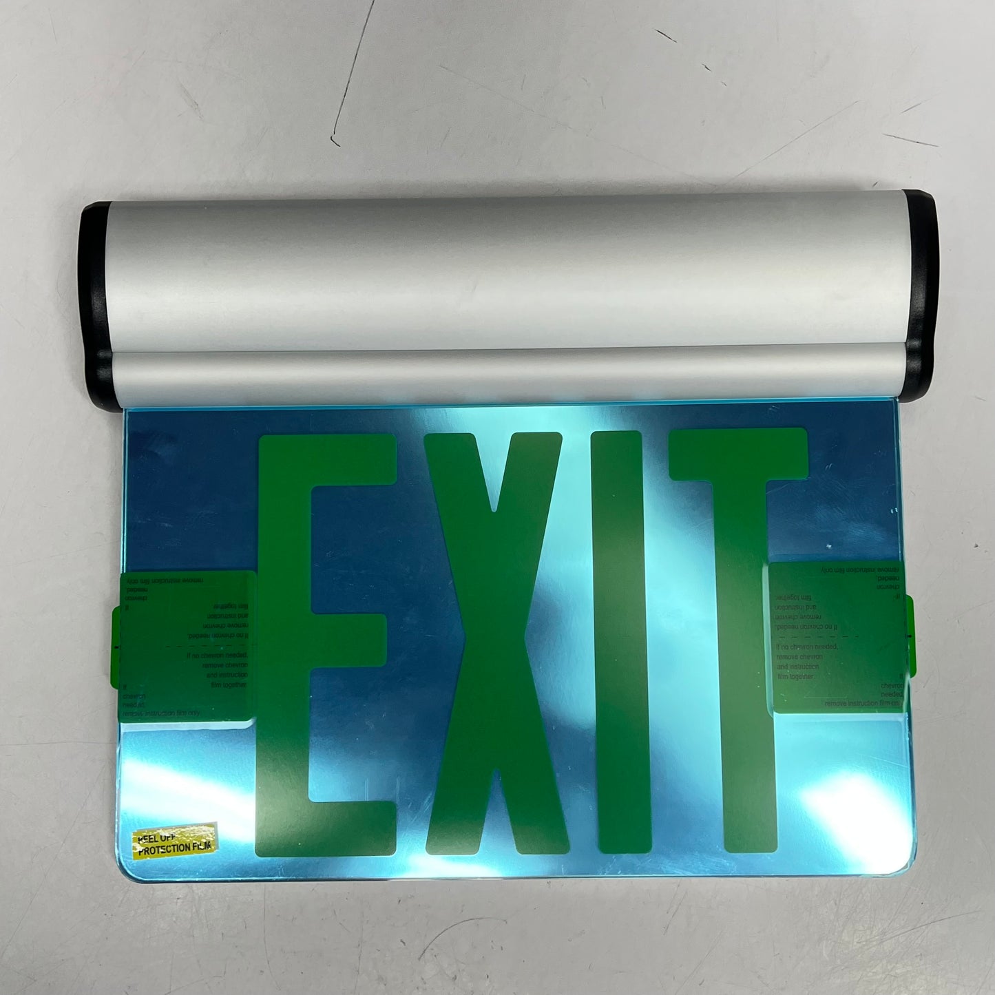Edge-lit Acrylic Exit Sign & Mounting Hardware 9 5/8x12 x 2" Green/Mirror H-8562