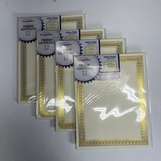 GEOGRAPHICS (4 PACK, 12 EACH) Foil Certificates 8.5"x11" Gold/Off White 45492