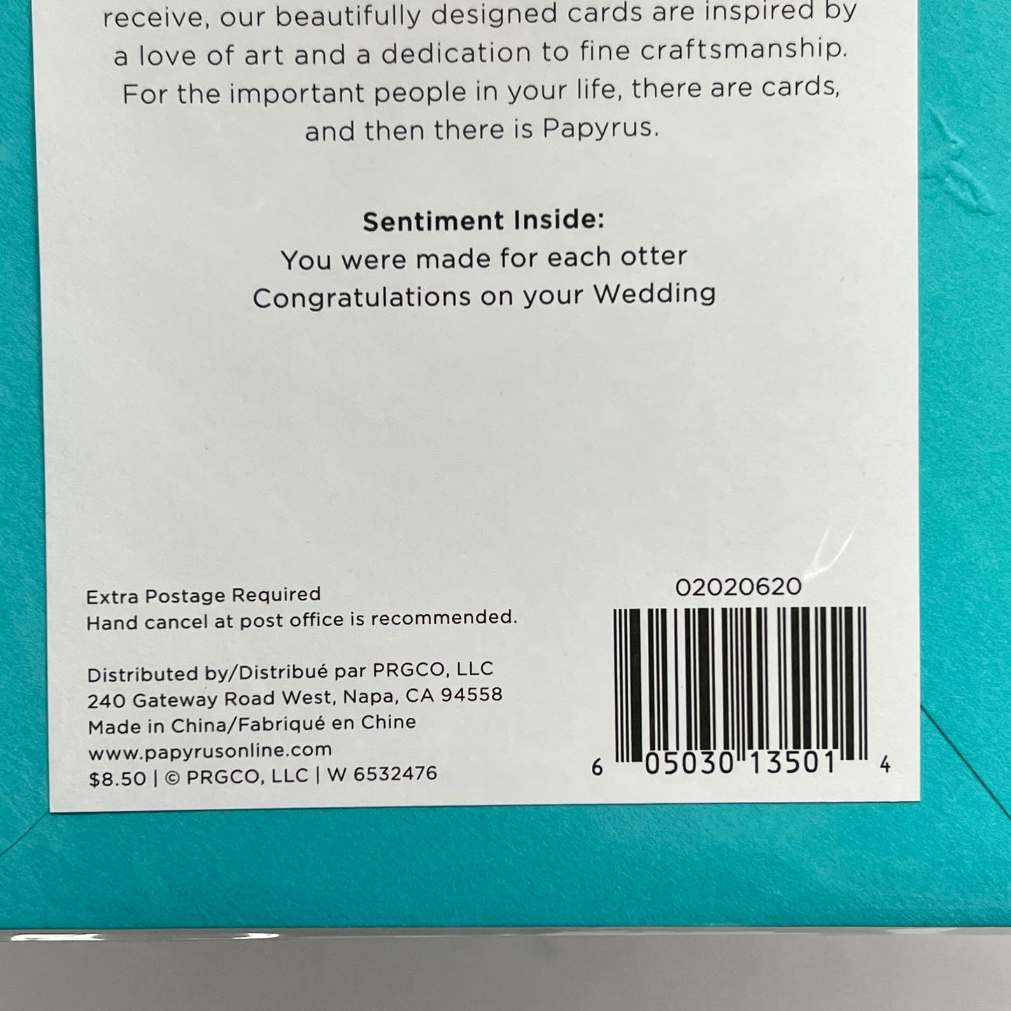 PAPYRUS (3 PACK) "Made For Each Otter" Wedding Congratulations Card 6" Blue