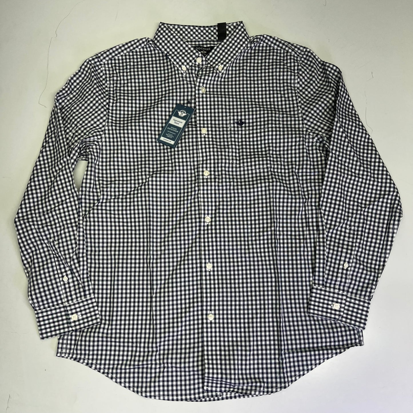 DOCKERS Signature Stain Defender Button Up Shirt Men's Sz S Navy Blue A42520010