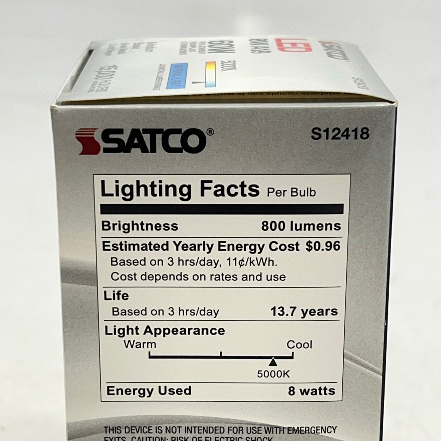 SATCO (6 PACK) Household Lamp Bulb 8W E26 Base A19 120V CRI 90 Daylight S12418