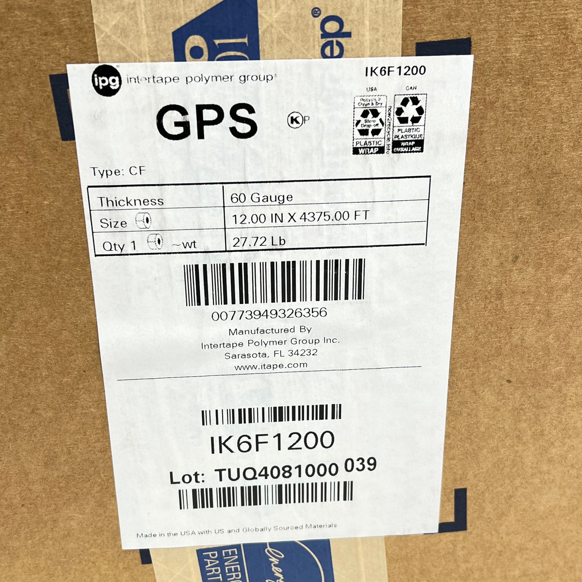 IPG Exlfilmn Shrink Film Plus Gps for Packing 60ga, 12" x 4,375'  Clear IK6F1200