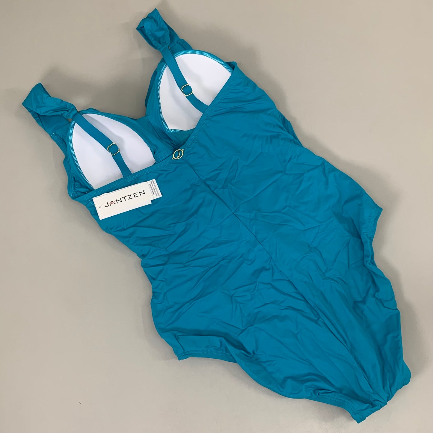 JANTZEN Womens Bathing Suit Solid One Piece Sz-14 Ideal Teal JZ22701M