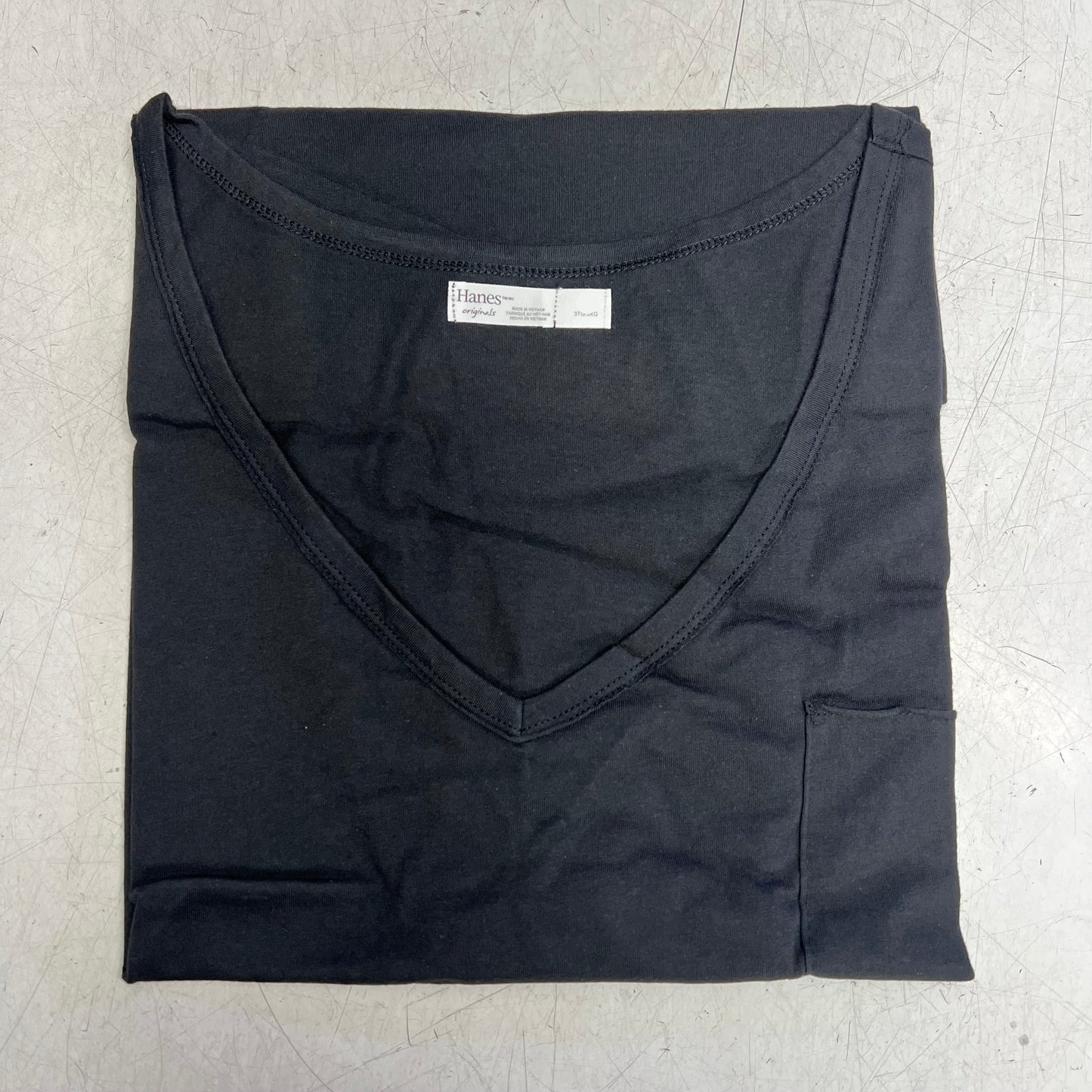 HANES Originals V Neck Tee Shirt W/ Chest Pocket Women's Sz 2X Black 0G159P