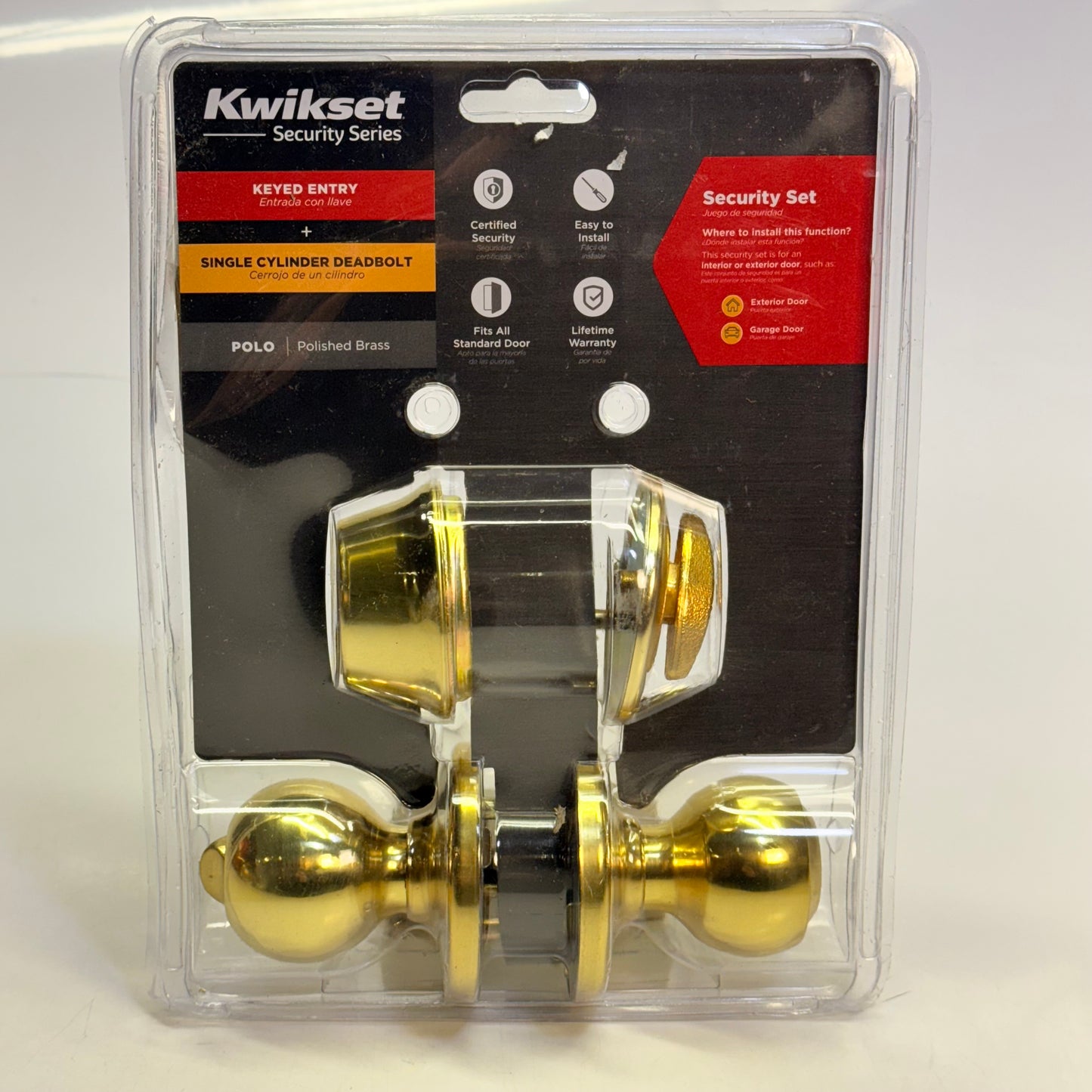 KWIKSET Keyed Entry W/ Single Cylinder Deadbolt Polo Polished Brass 96900-250