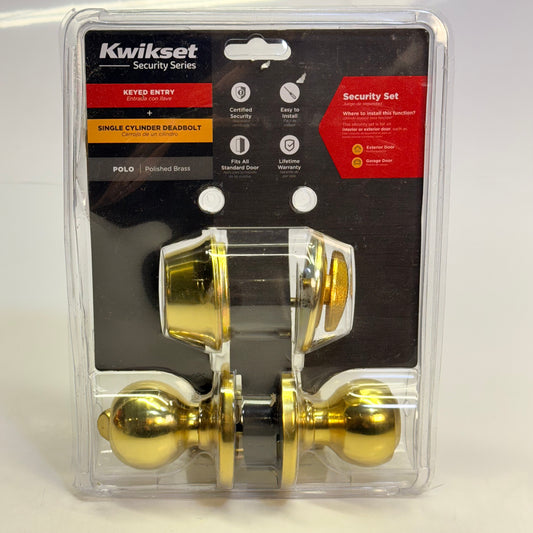 KWIKSET Keyed Entry W/ Single Cylinder Deadbolt Polo Polished Brass 96900-250