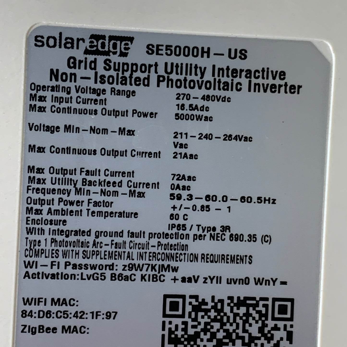 SOLAR EDGE SE5000H-US000BNI4 HD Wave SN SM3922-074107AAD-AB (AS-IS, Parts Only)