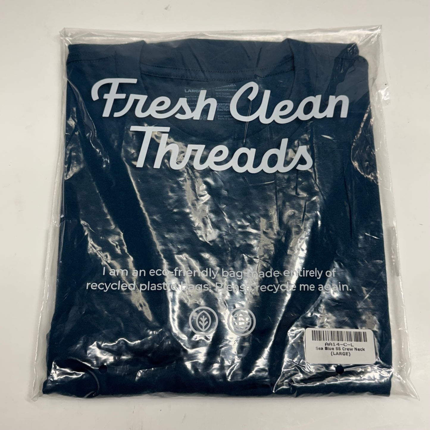 FRESH CLEAN THREADS Sea Blue Short Sleeve Crew Neck T-Shirt Sz L - Sea Blue AA14-C-L