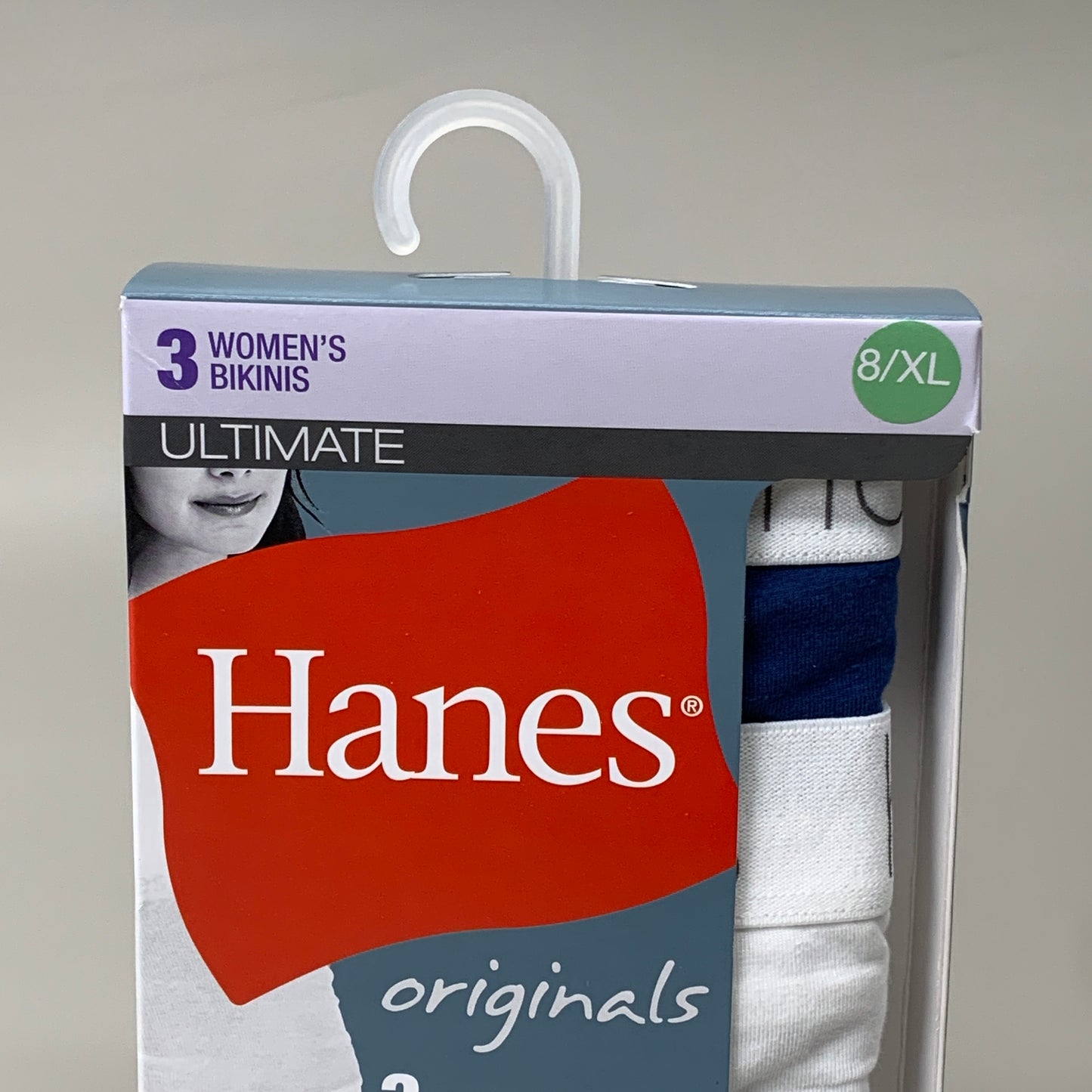 HANES 3 PACK!! Originals Women's Breathable Cotton Bikinis Underwear Sz 8/XL Navy/White/Floral 45UOBK