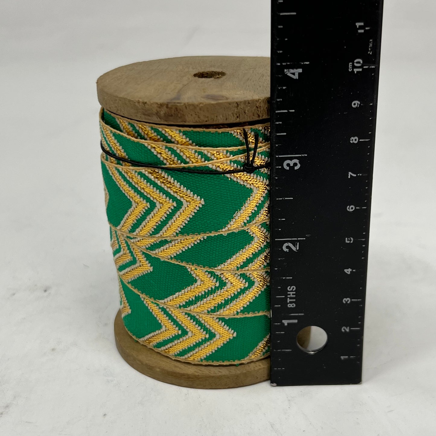 CREATIVE CO-OP (3 PACK) Fabric Ribbon w Metallic Gold Thread Pattern on Wood Spool XT2014A