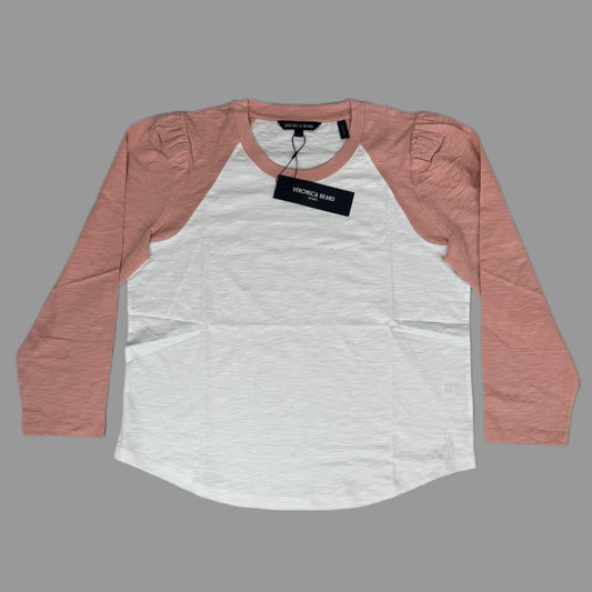 VERONICA BEARD Jeans Women's Mason Baseball Tee Sz-XL Rosebloom/White