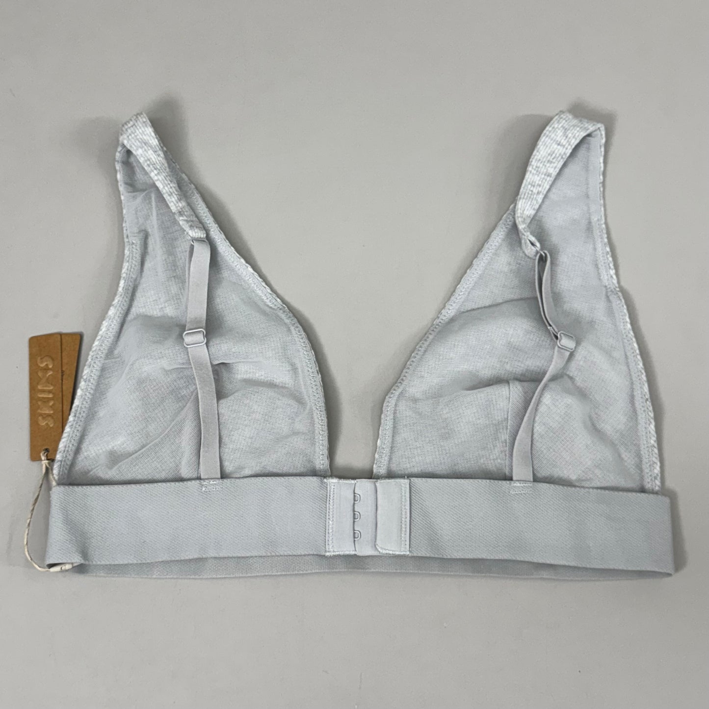 SKIMS Breathable Cotton Rib Triangle Plunge Bralette Women's Sz L Heather Grey