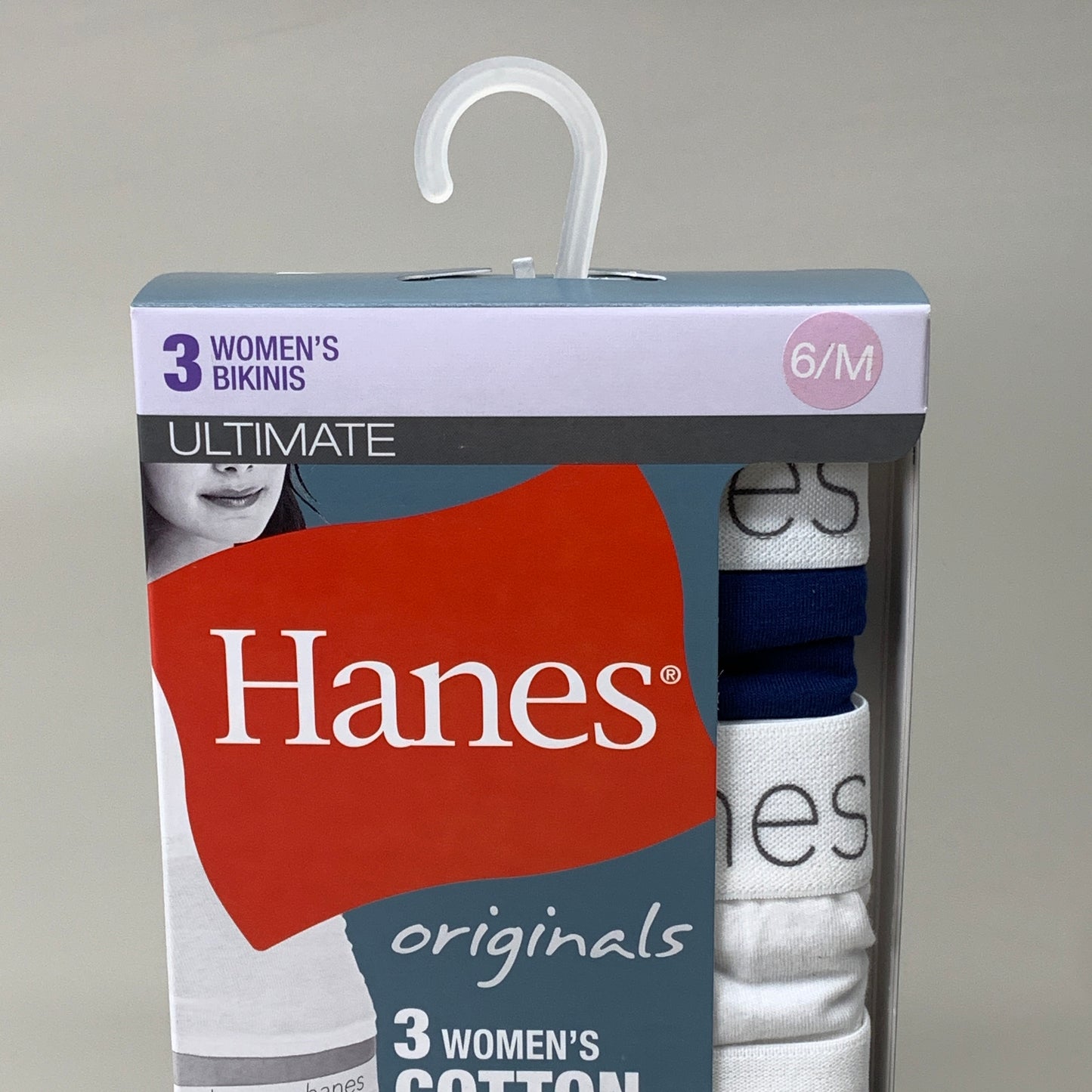 HANES 3 PACK!! Originals Women's Breathable Cotton Bikinis Underwear Sz 6/M Navy/White/Floral 45UOBK