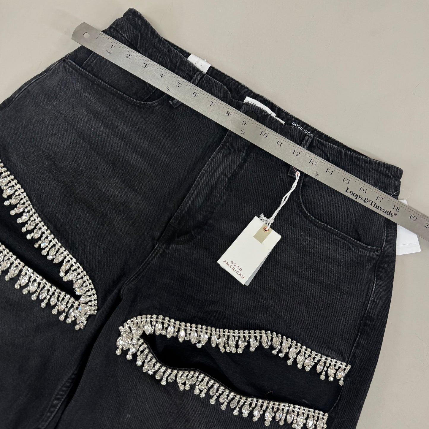 GOOD AMERICAN Good Icon Straight Jeans Women's Sz 15 Black376 GDS150B