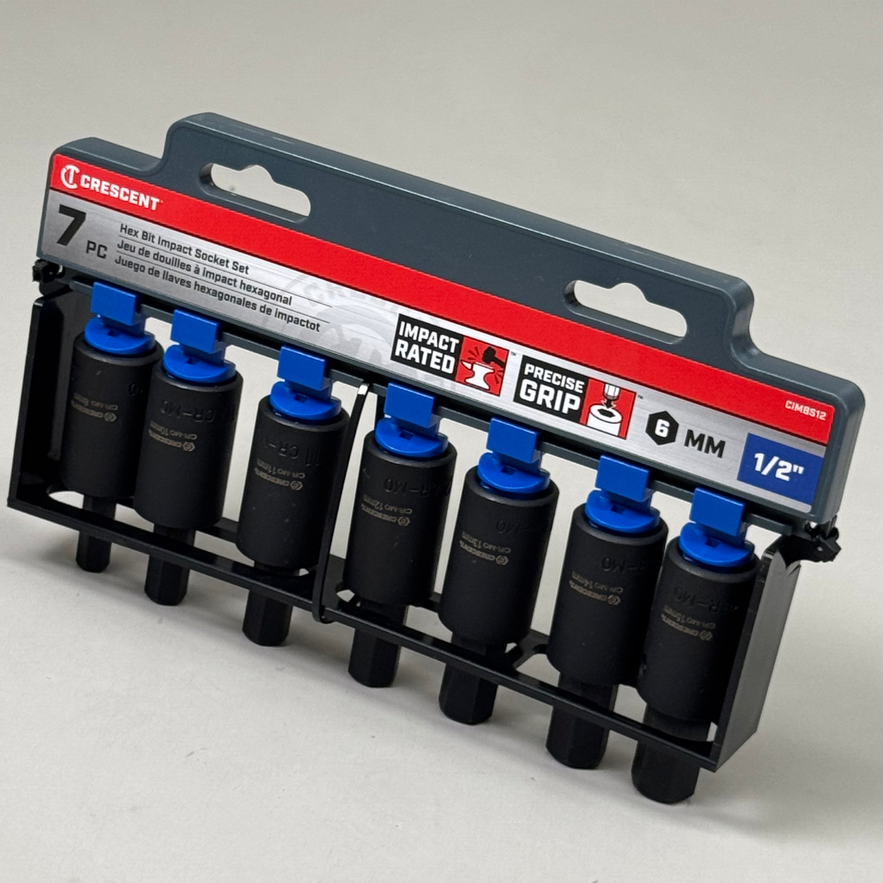 CRESCENT (7 pc) Assorted Sizes X 1/2 in. Metric 6 Point Hex Bit Socket ...
