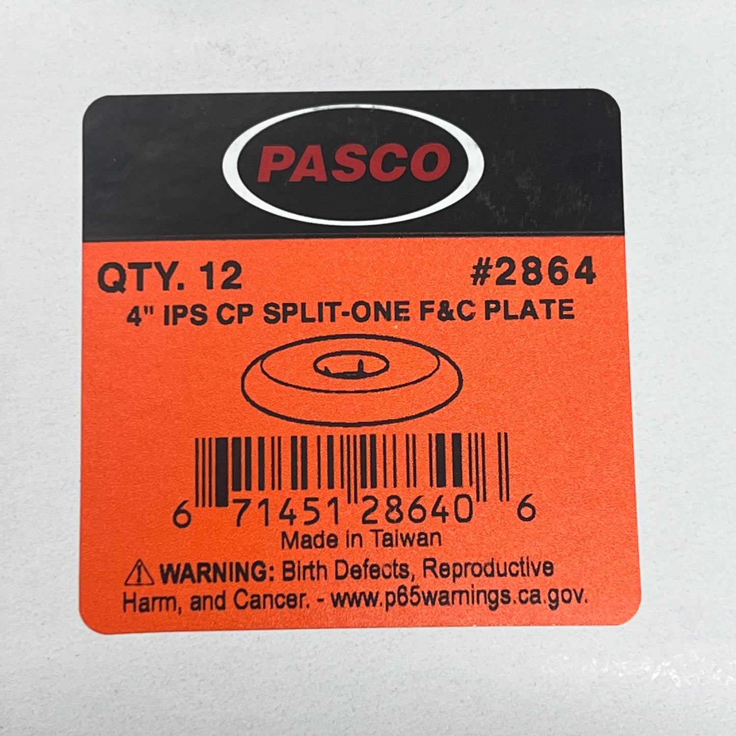 PASCO (12 PACK) 4" IPS CP Split-One F&C Plate 100%Rustproof Polished Chrome 2864