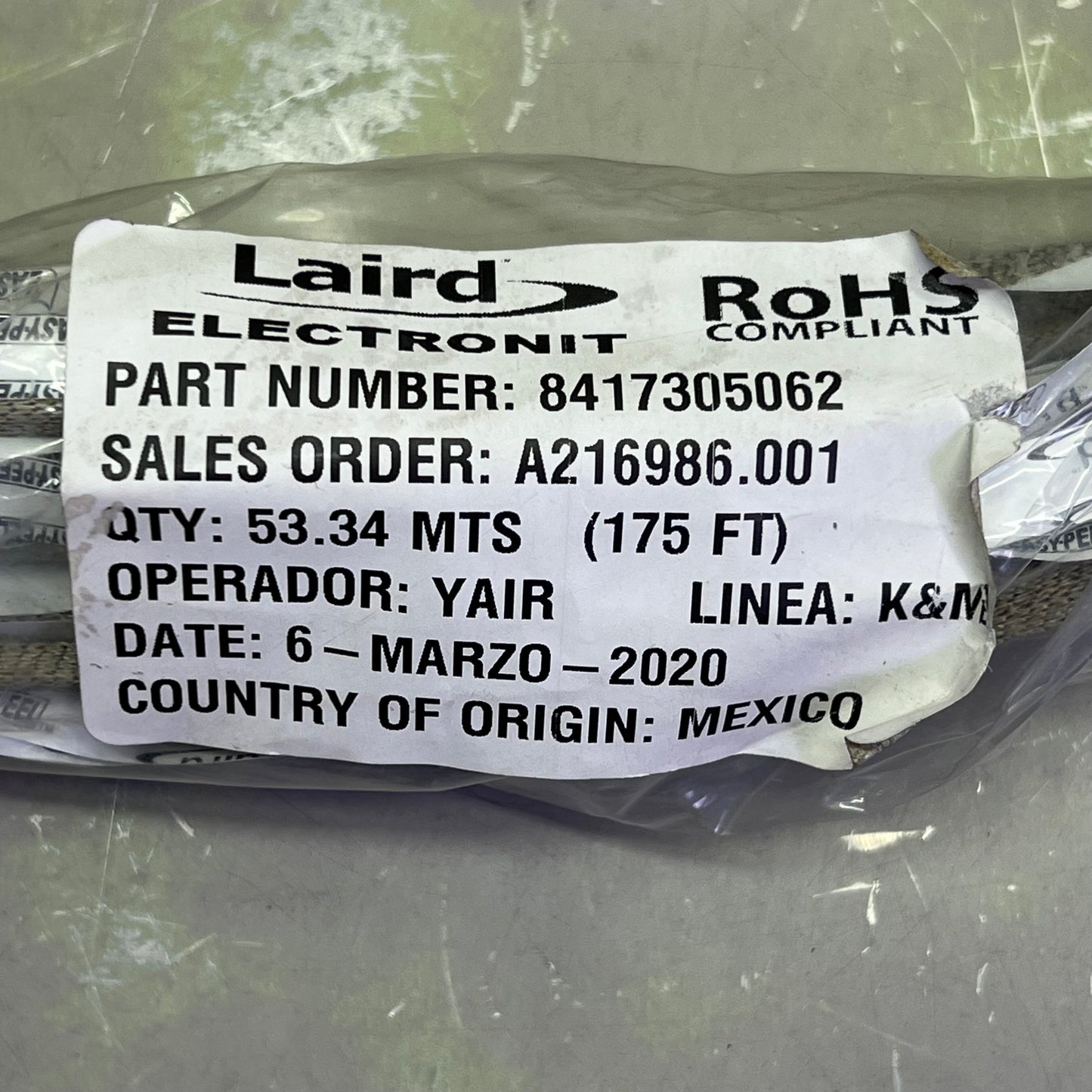 LAIRD ELECTRONIT RoHS Compliant 175' / 53.34 MTS Gold 8417305062