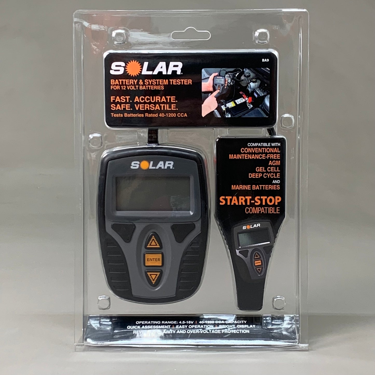 SOLAR Battery & System Tester for 12 Volt Batteries 11" x 7" Black BA9